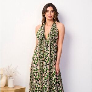 Women’s Sleeveless backless V -Neck floral Maxi dress